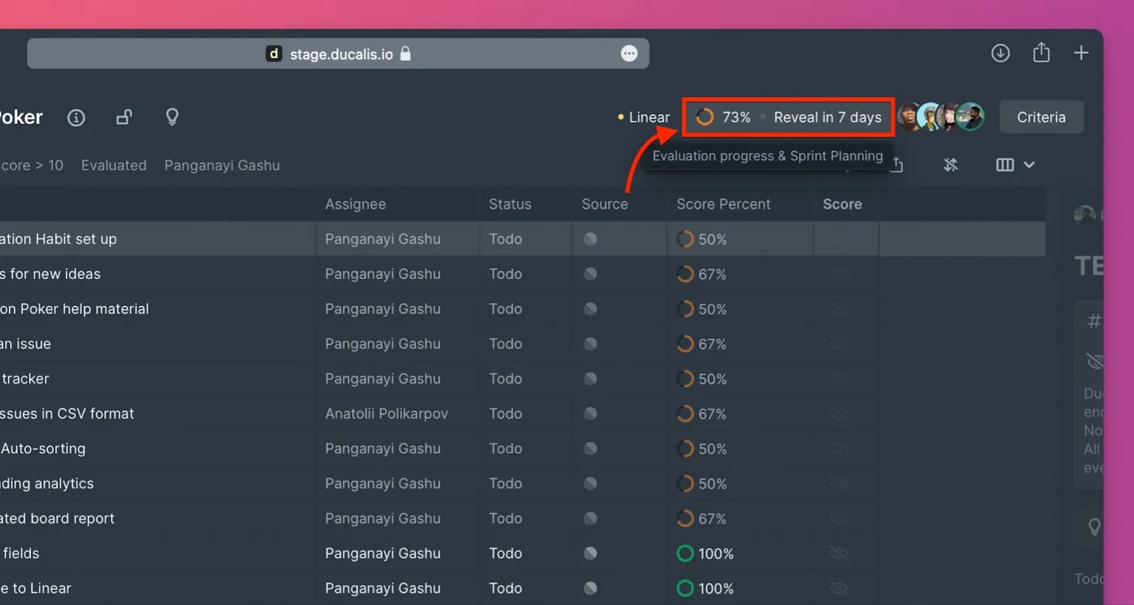 Настройки Evaluation progress and Sprint planning