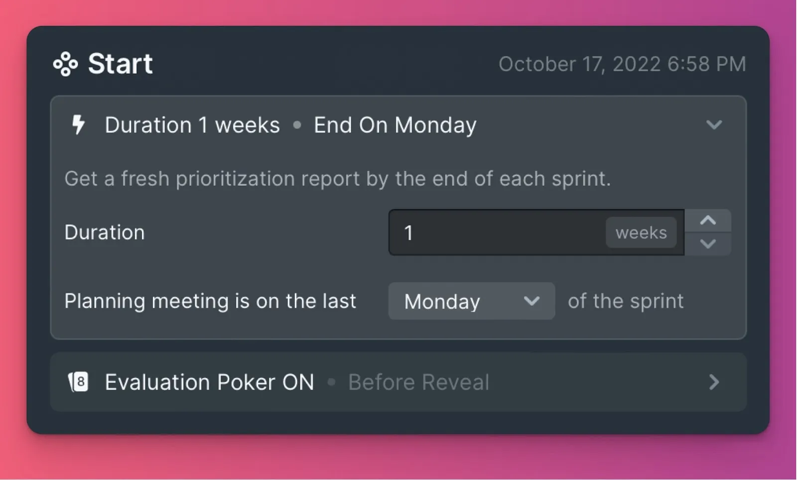 Настройки периода оценки