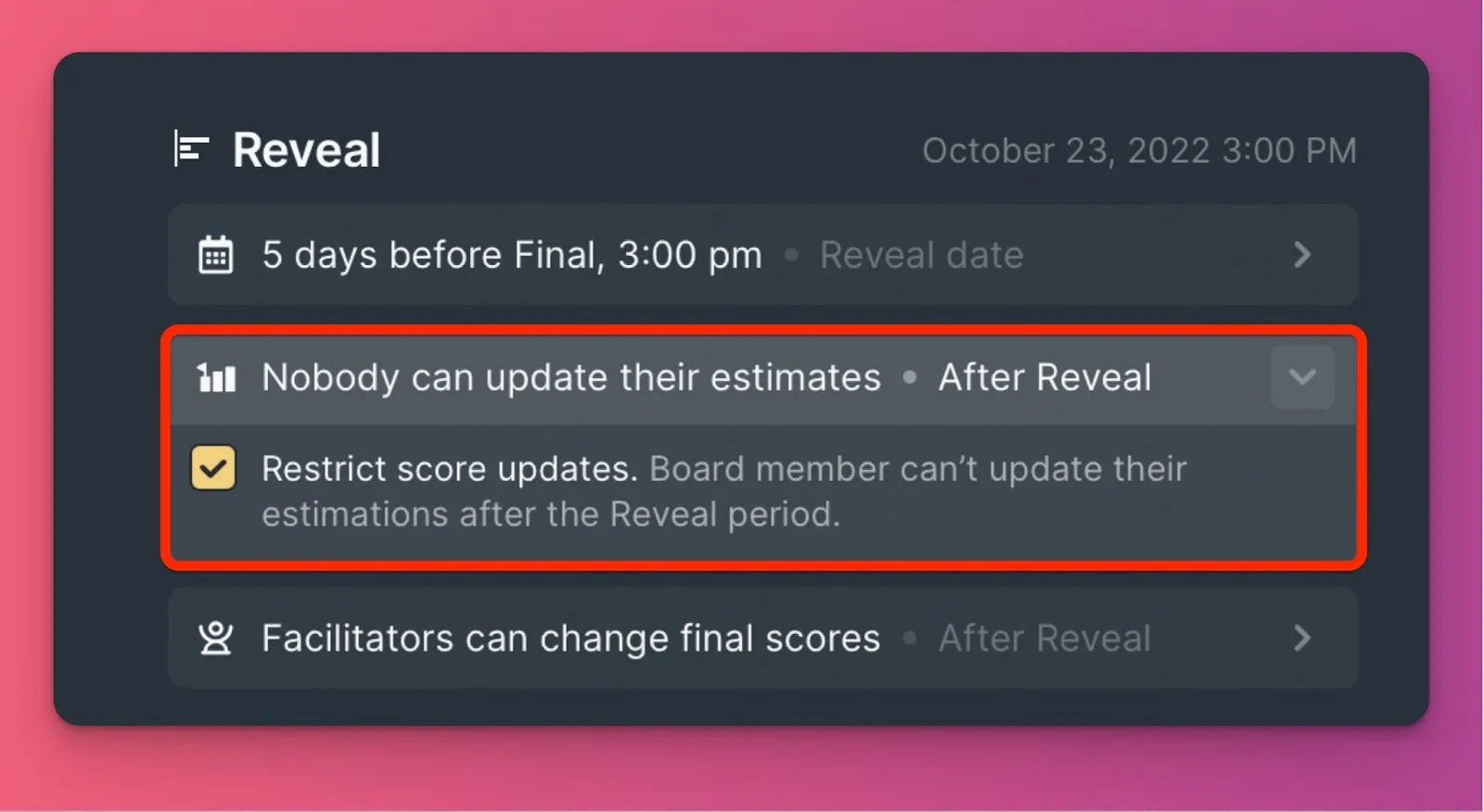 Настройка блокировки изменения оценок после Раскрытия
