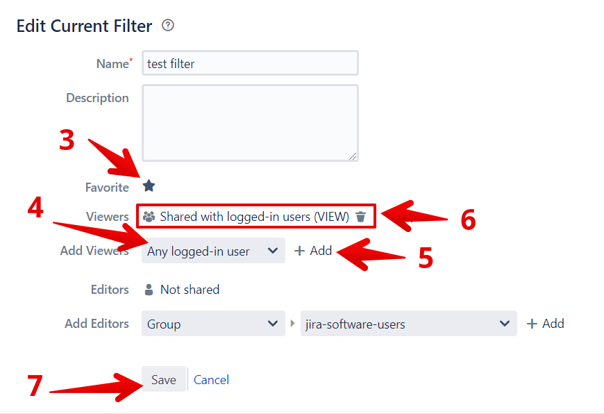 Настройки прав доступа к фильтру Jira Server с опцией доступа для любого авторизованного пользователя