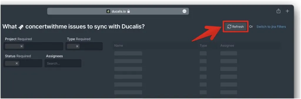 Расположение кнопки обновления на странице импорта