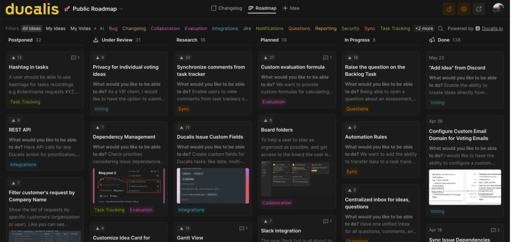 Публичное представление Доски идей, доступное внешним Голосующим