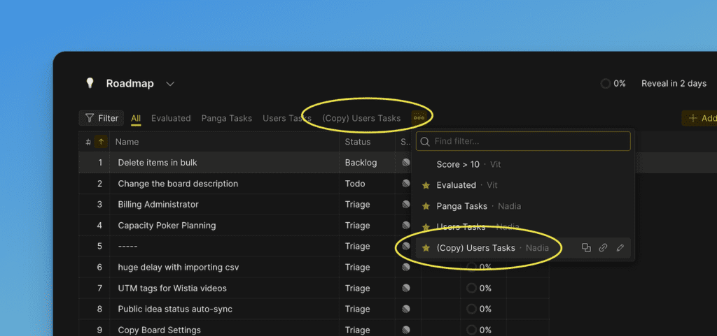 Новый фильтр сохранён в разделе Избранное
