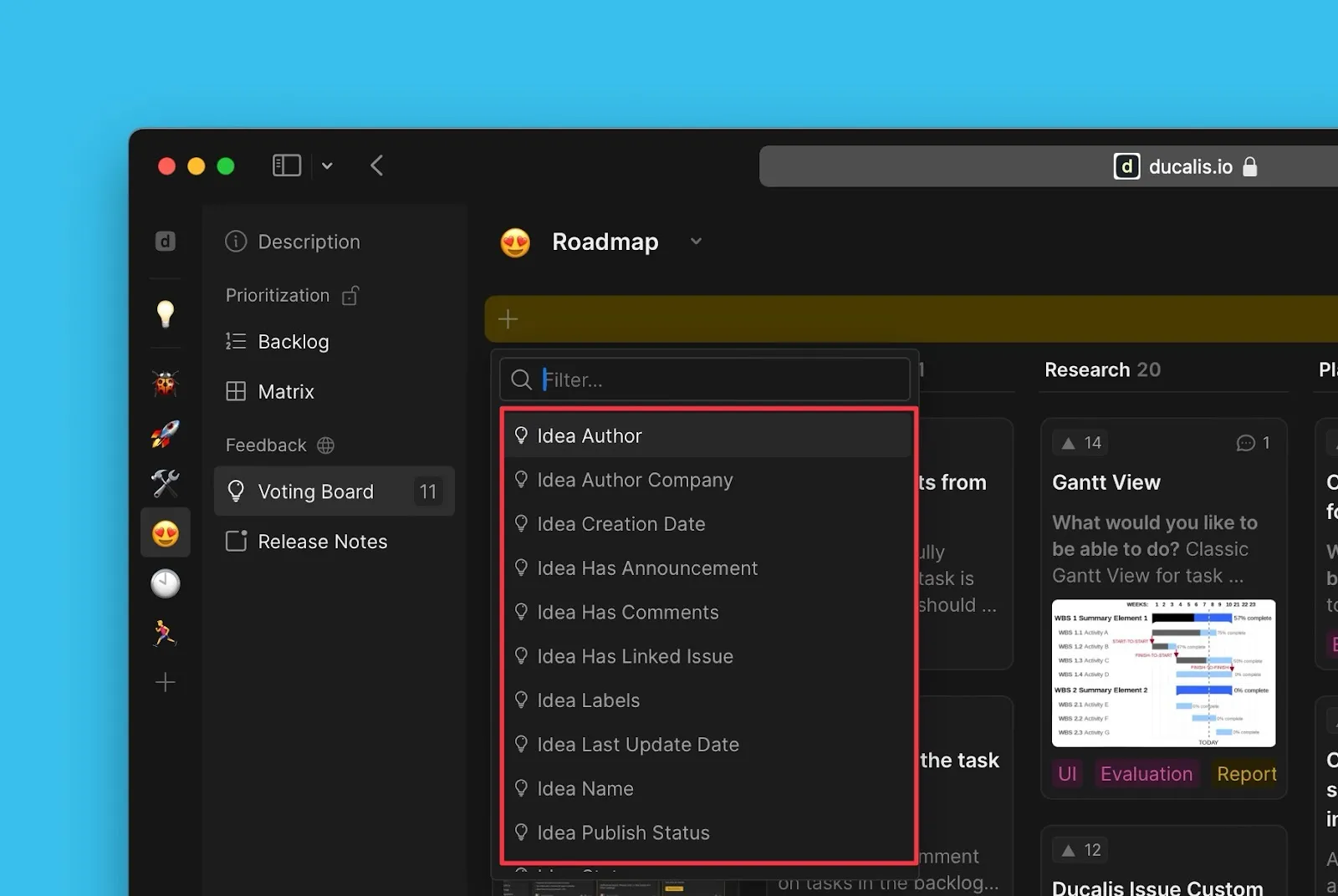 Опции фильтра Доски идей