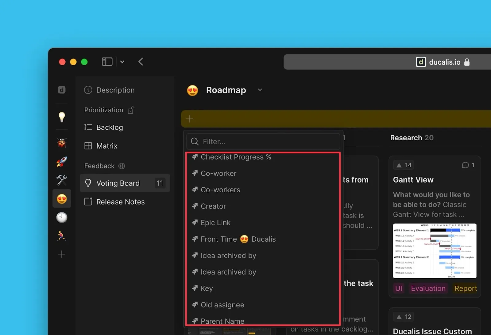 Опции фильтра таск-трекера