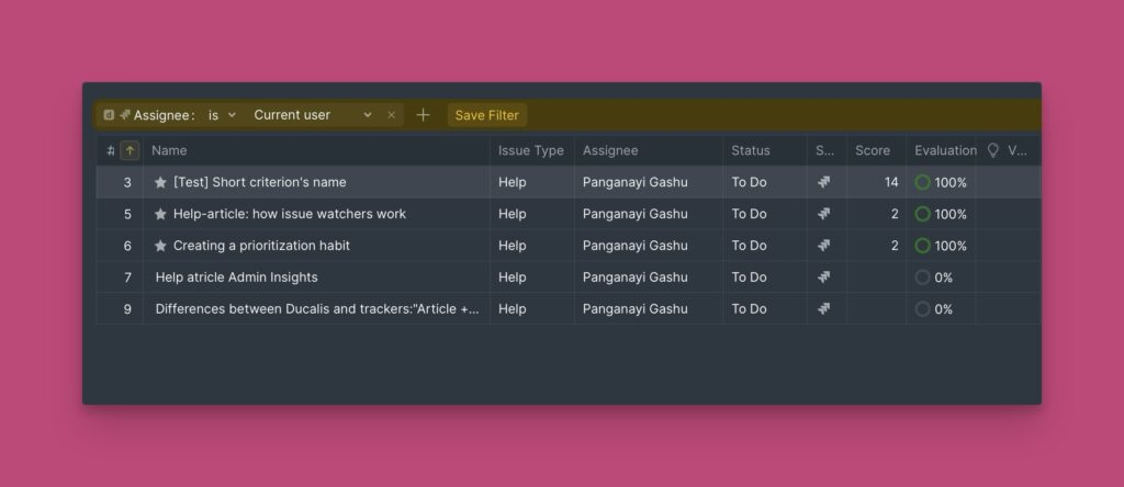 Опция фильтра Current User