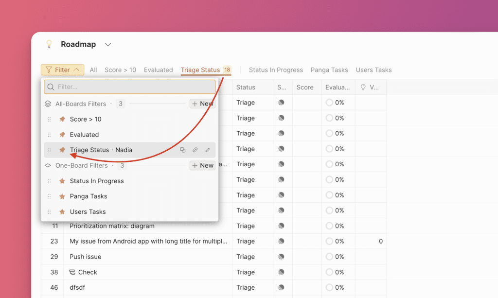 Опция закрепления фильтра