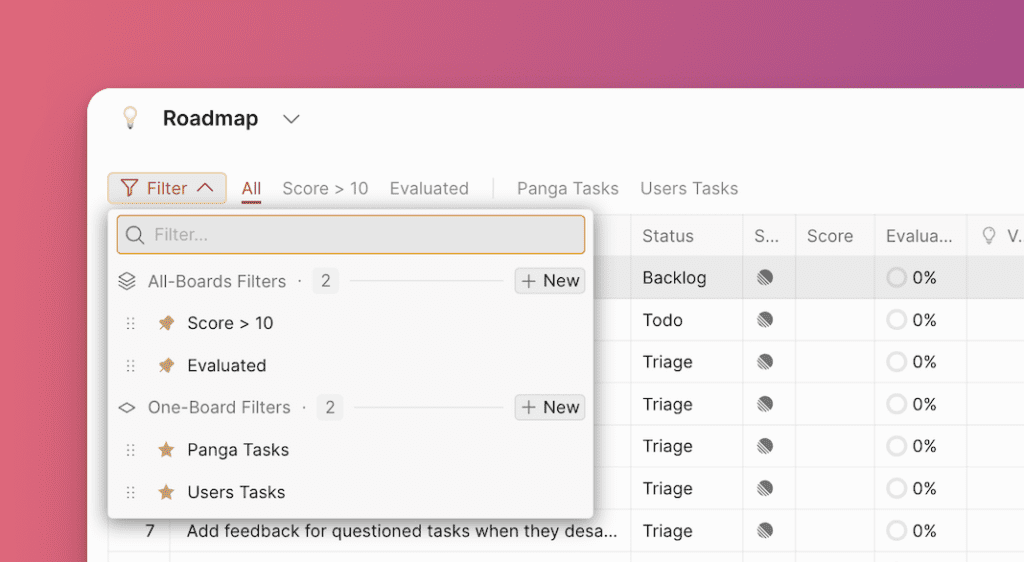 Список выпадающего меню фильтров