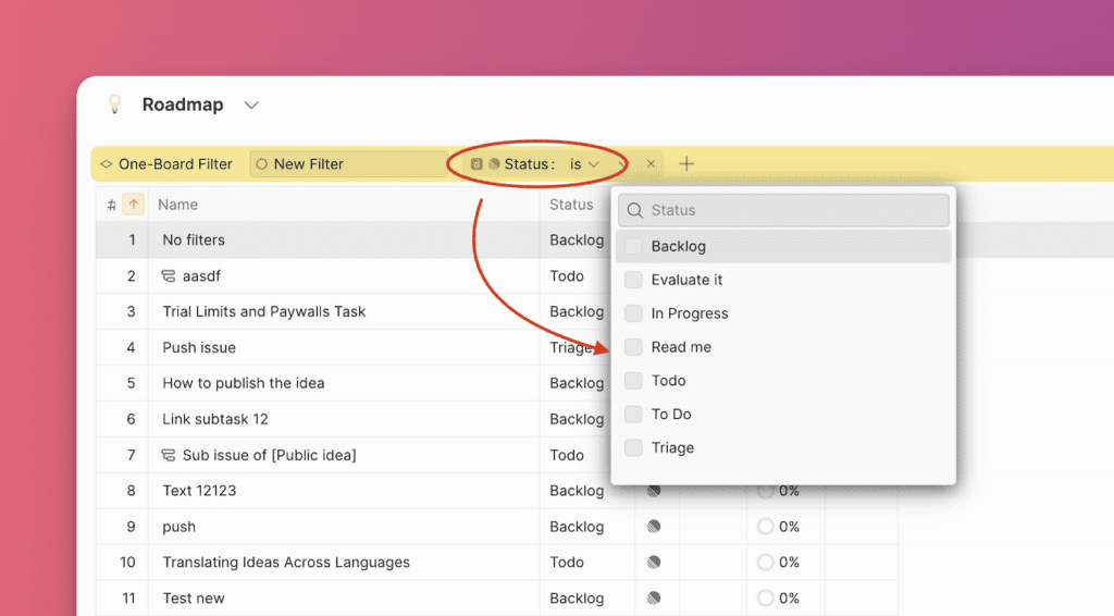 Опции параметров фильтра
