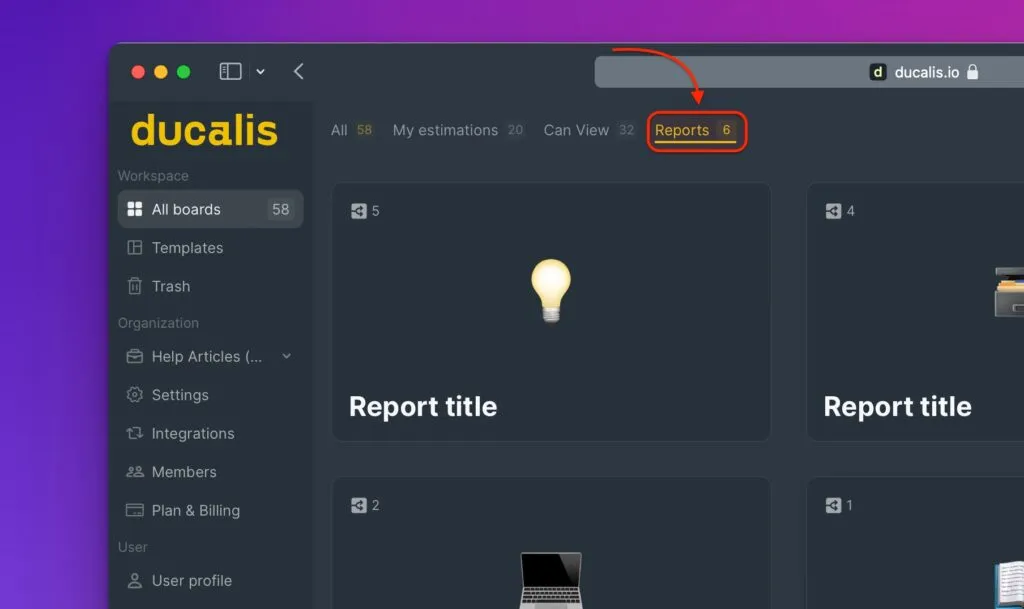 Фильтр «Отчёты» с агрегированными досками отчётов