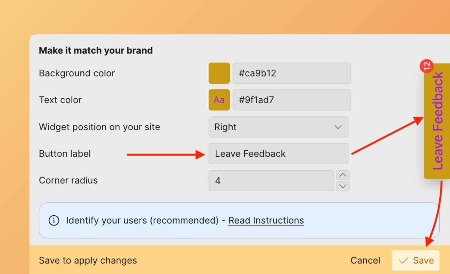Поле ввода надписи на кнопке
