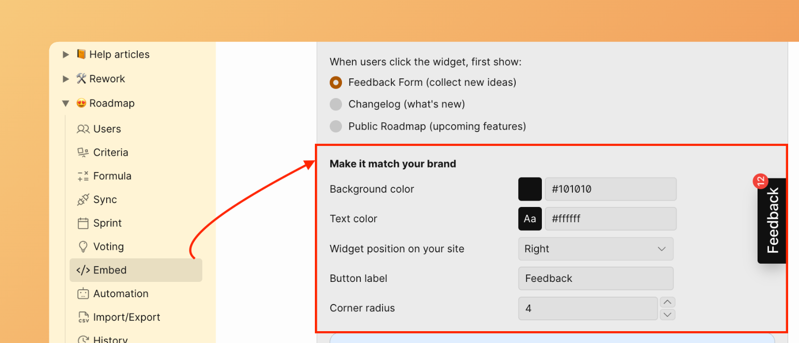 Настройки брендирования виджета