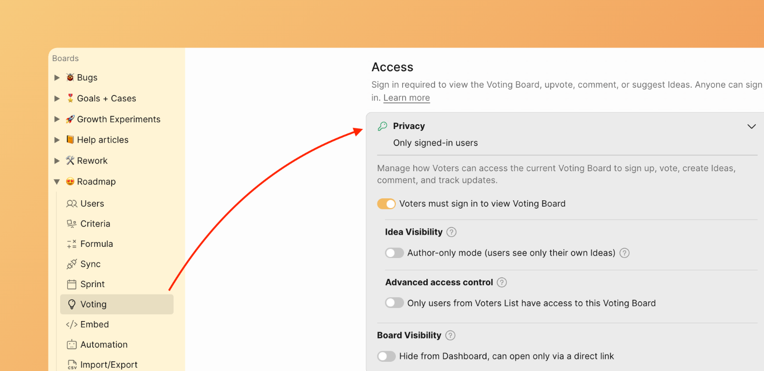 Настройки приватности виджета