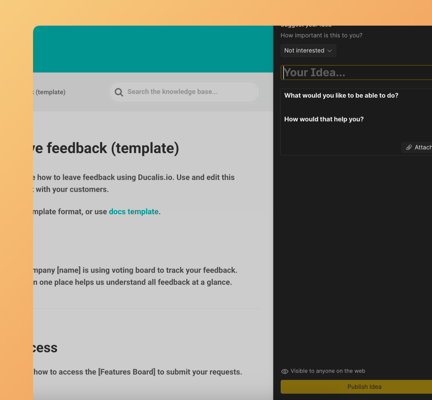 Открытая форма виджета