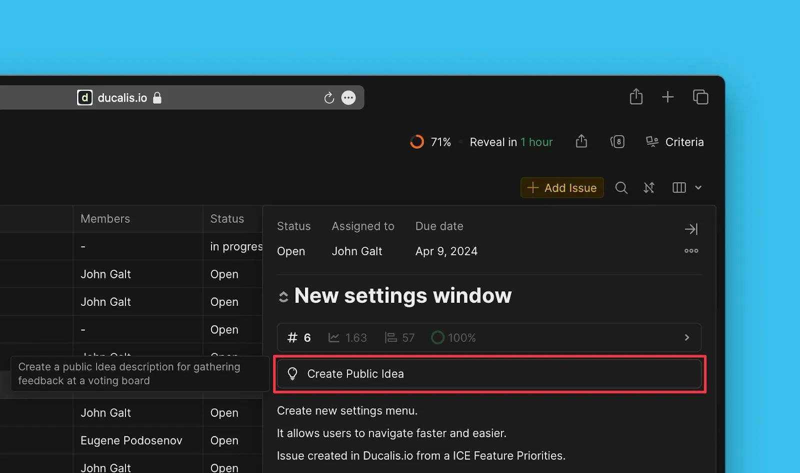 Кнопка создания публичной Идеи