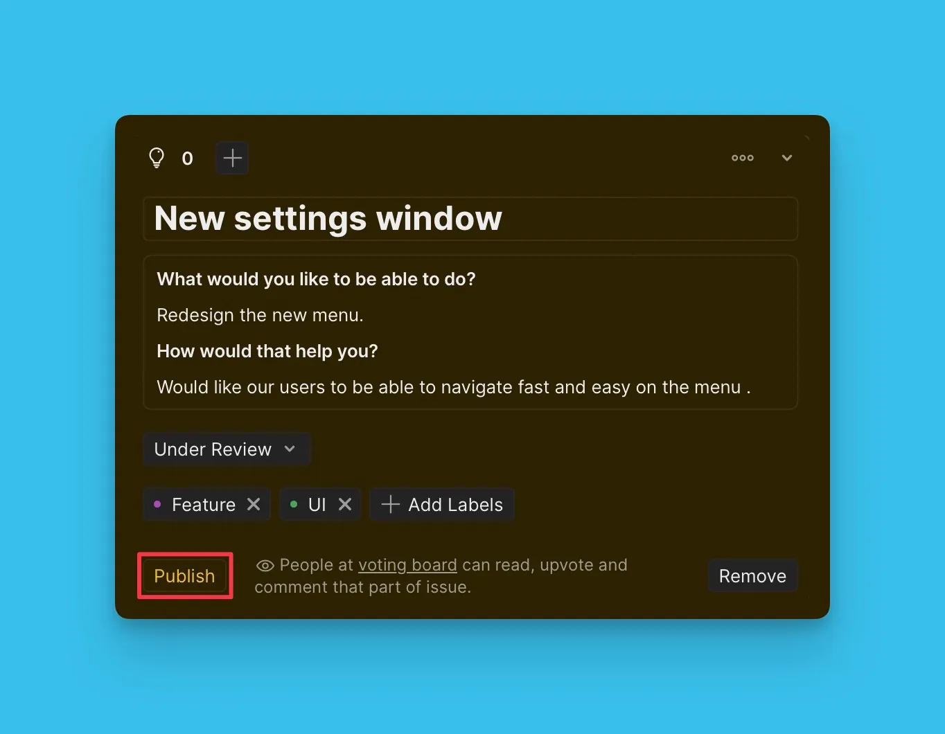 Форма создания Идеи