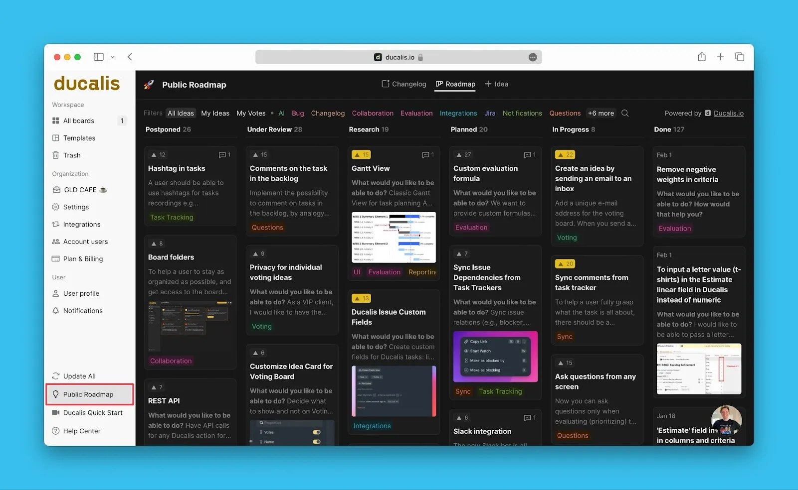 Доска идей, встроенная в интерфейс продукта