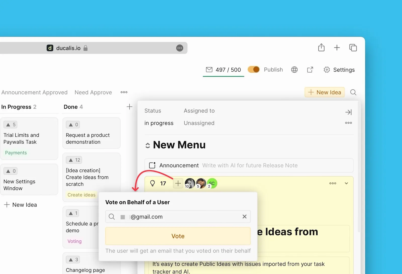 Интерфейс голосования от имени Голосующего