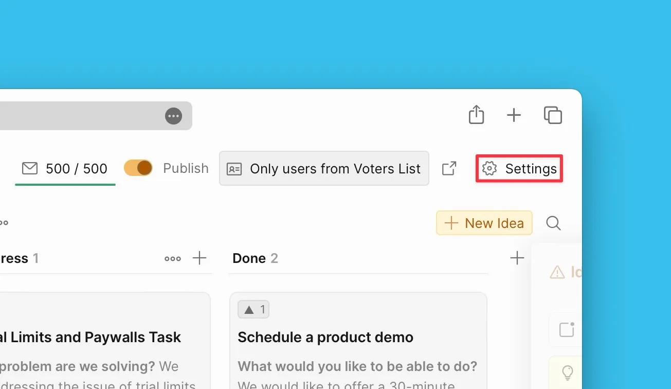 Кнопка настроек Доски идей