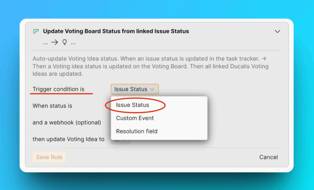 Выпадающий список условий срабатывания