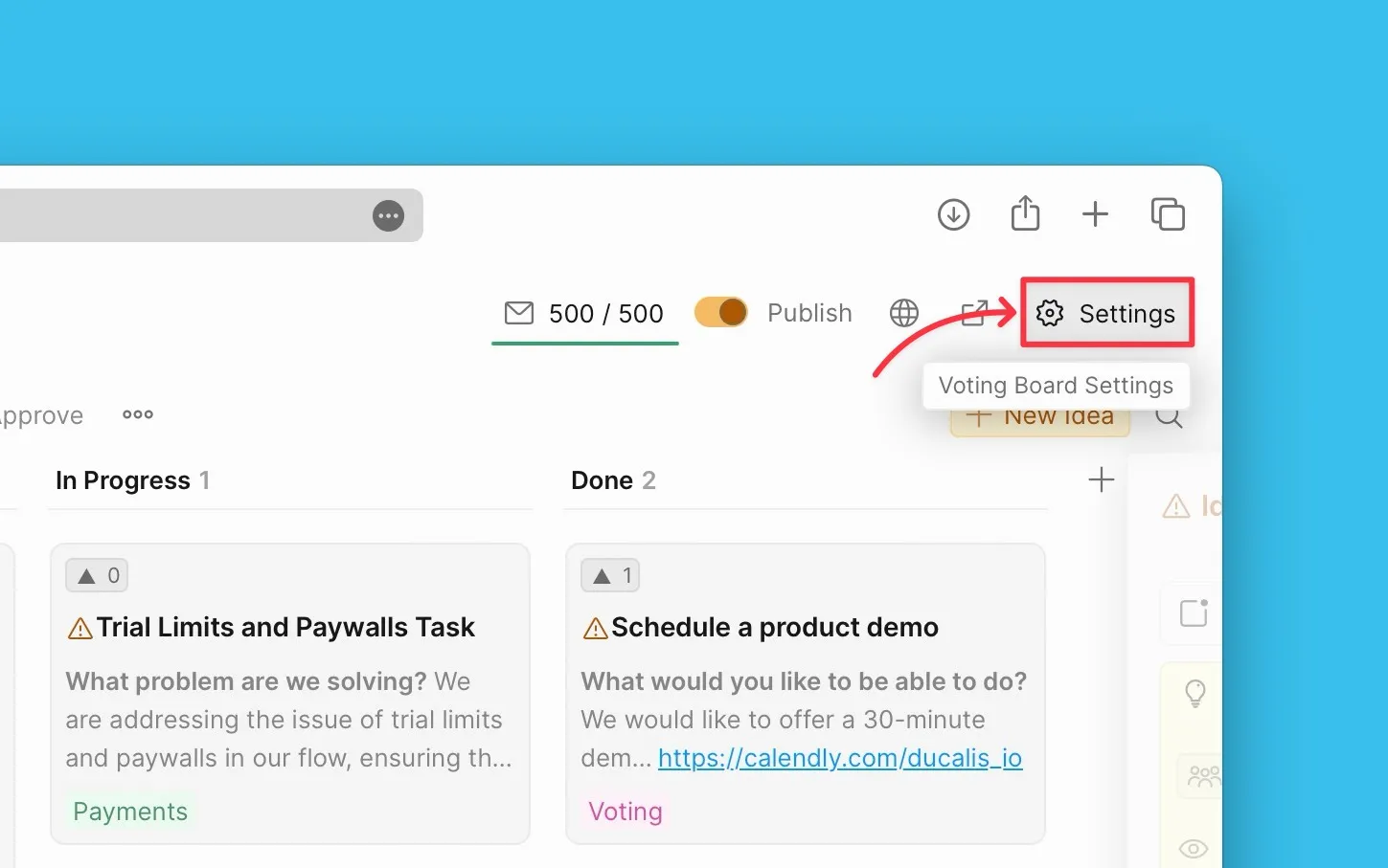 Настройки Доски идей