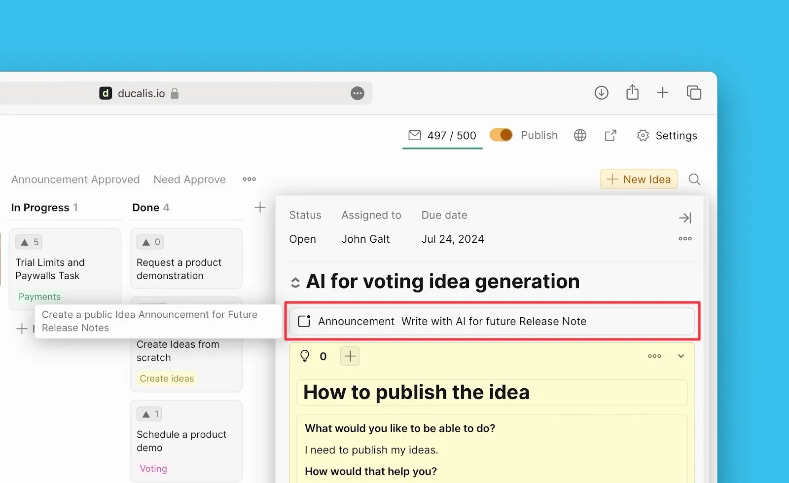Создание анонса с помощью AI-ассистента