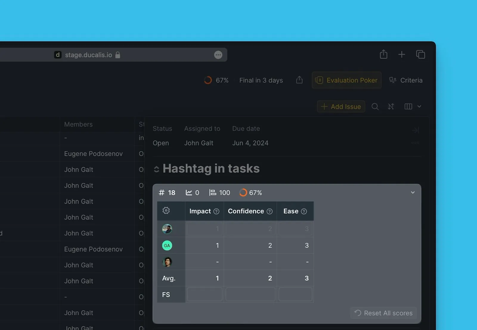 Карточка задачи с редактированием Финальной оценки
