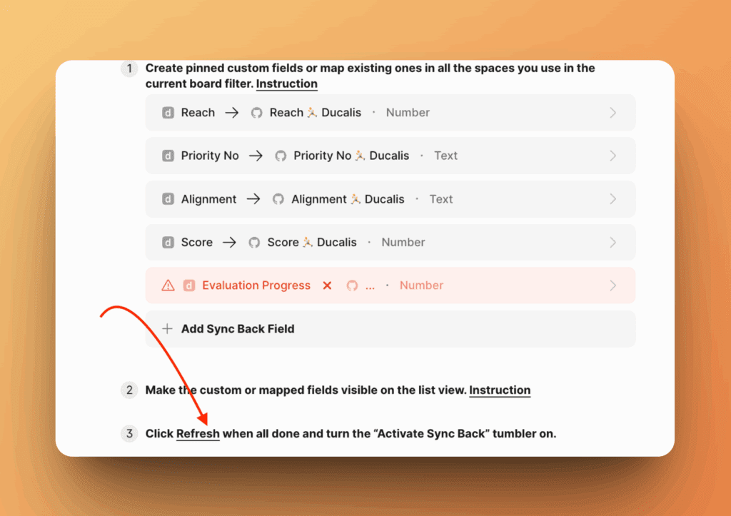 Кнопка обновления в сопоставлении полей
