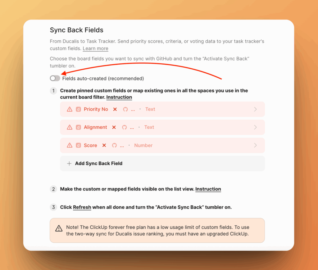 Опция ручного создания полей