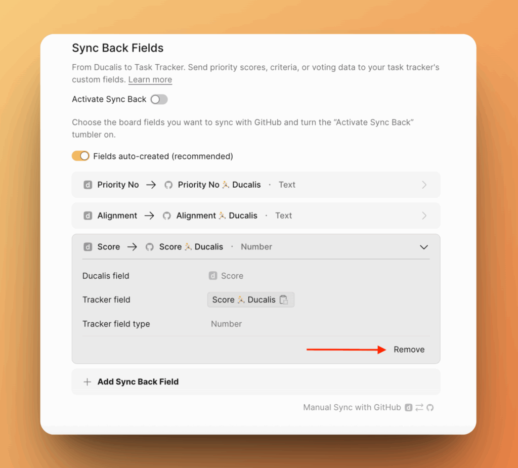 Расположение кнопки удаления поля