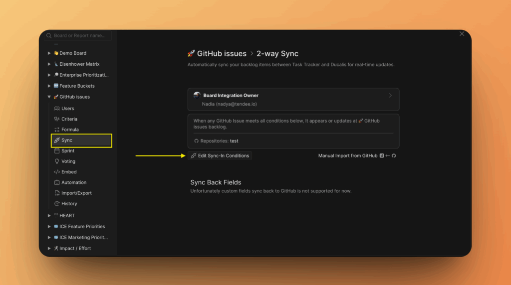 Кнопка Edit Sync-In Conditions