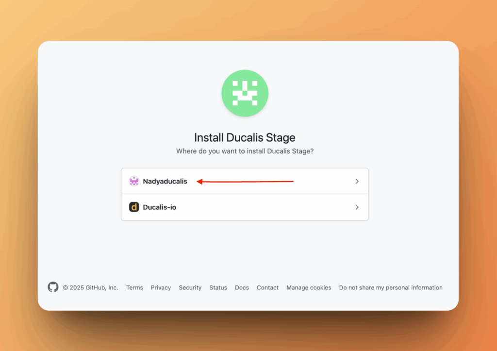 Выбор личного аккаунта GitHub