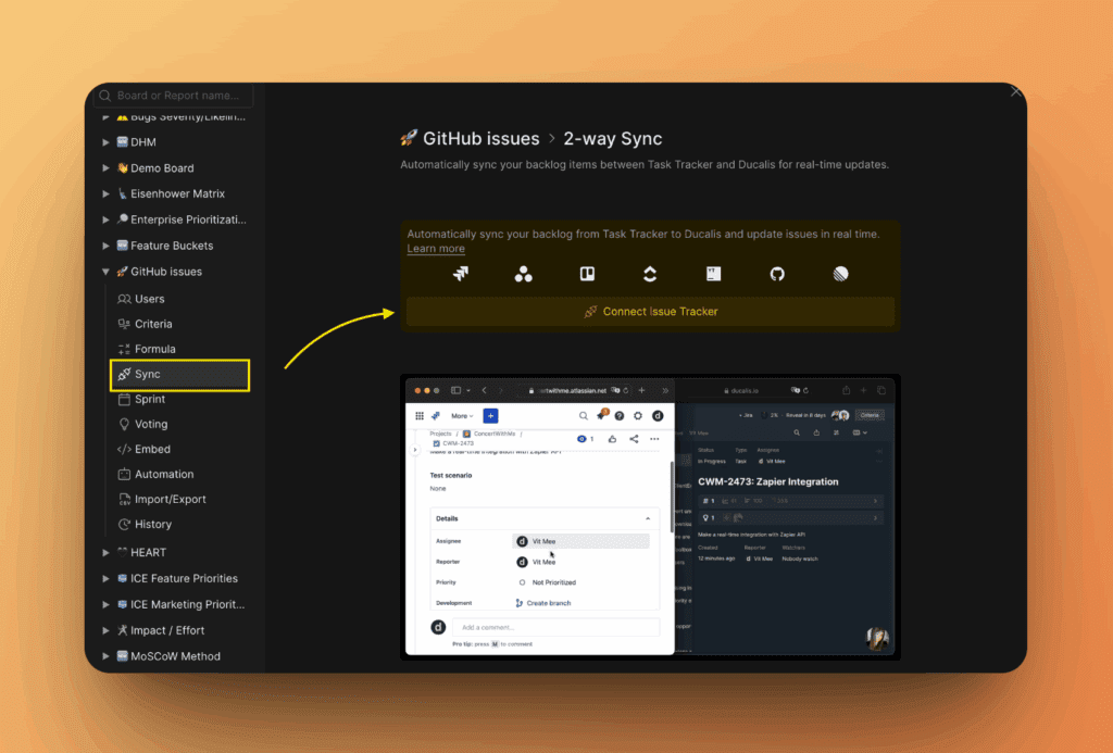 Опция Connect Issue Tracker
