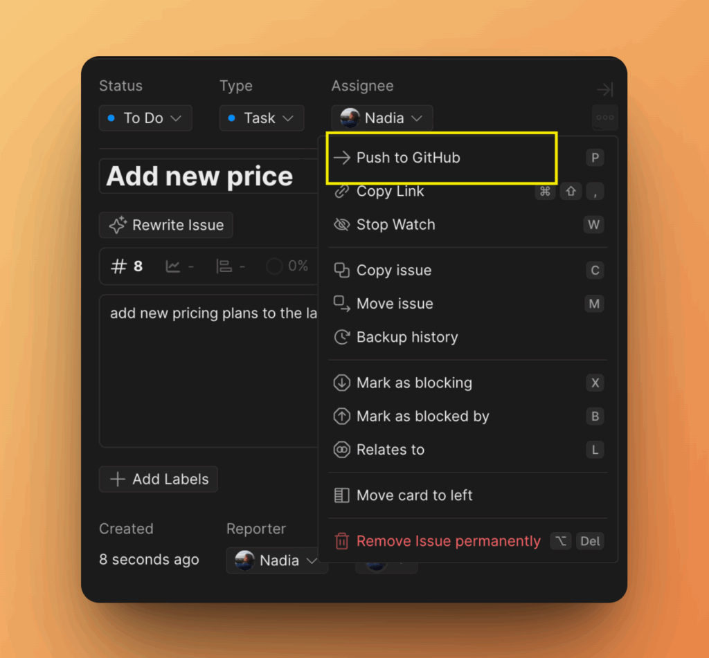 Функция Push to GitHub