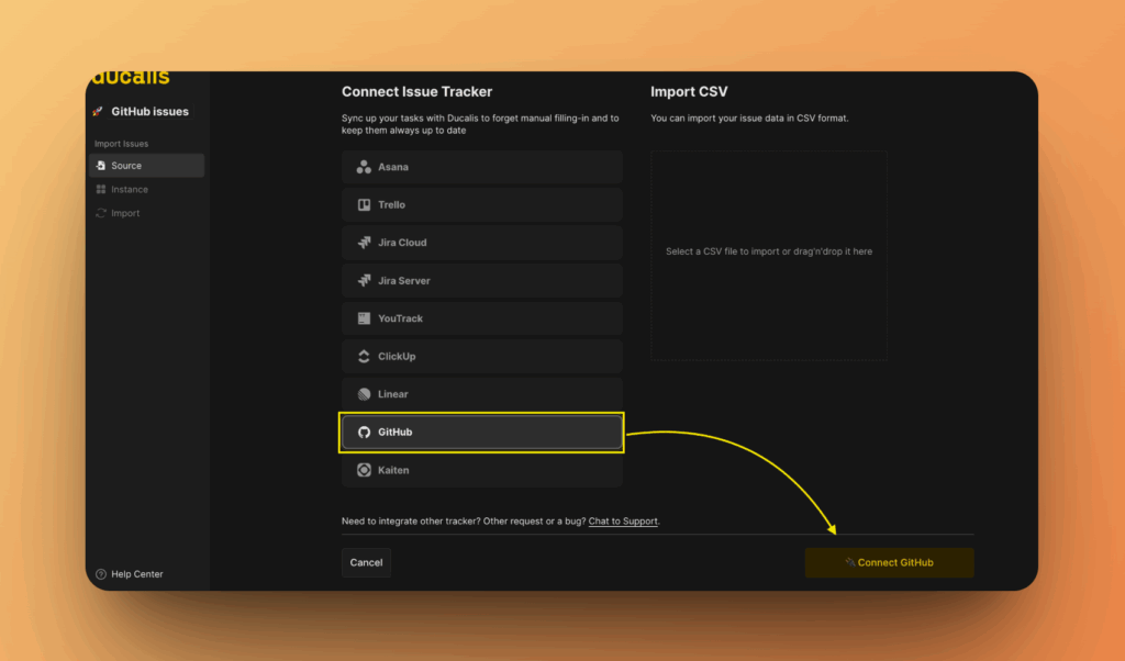 Кнопка Connect GitHub