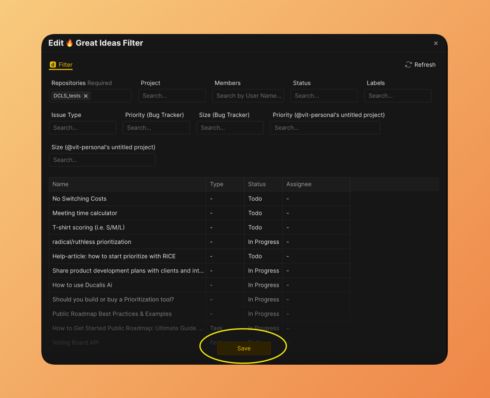 Сохранить фильтры