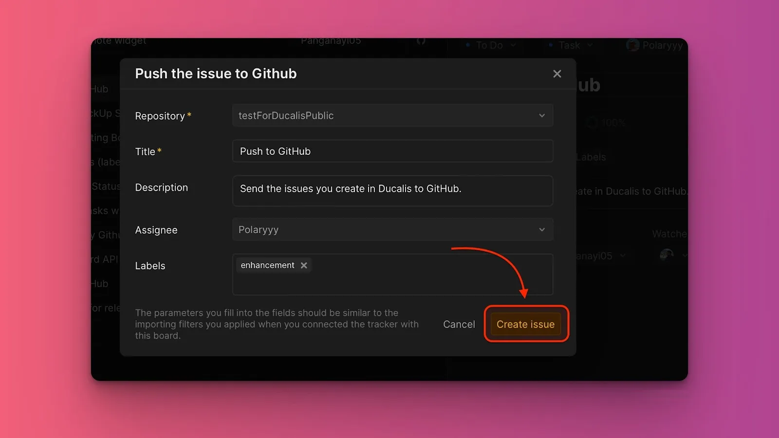Кнопка Create issue