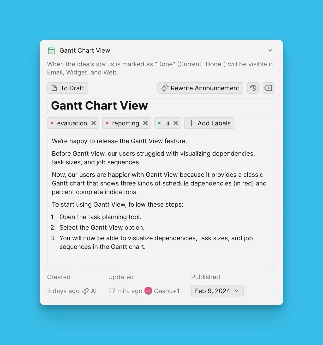 Анонс в письме с Релиз ноутс