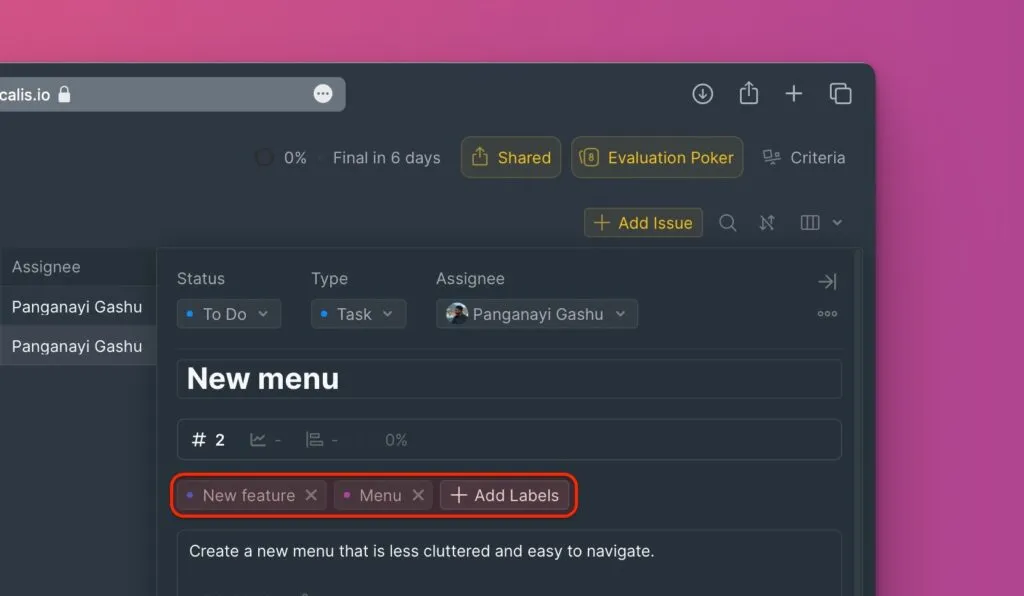 Добавление меток к задаче