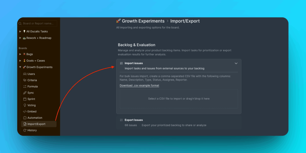 Расположение настроек импорта/экспорта