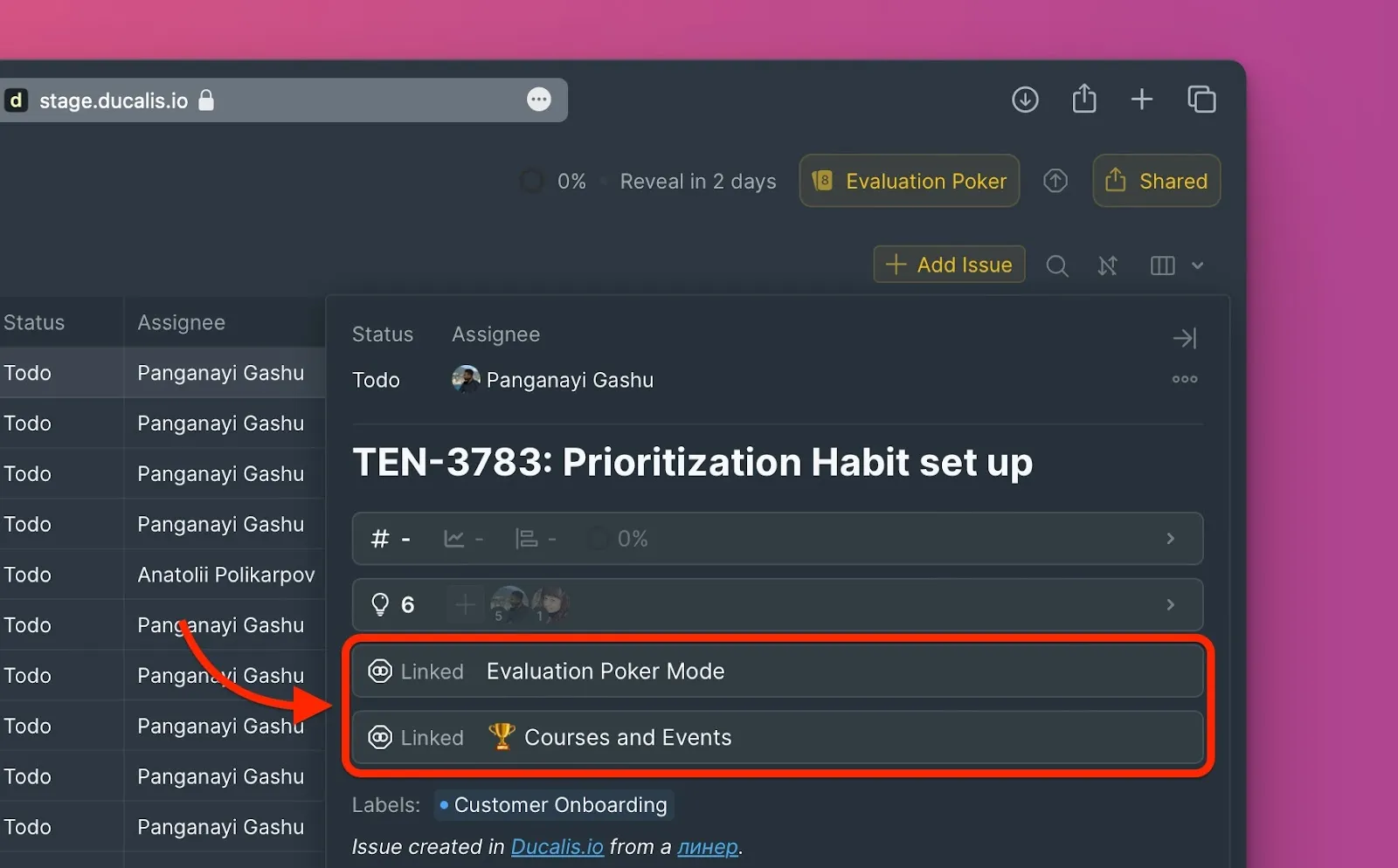 Связанные задачи в карточке задачи