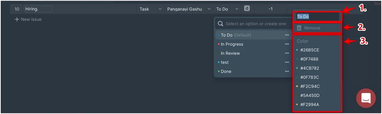 Меню настройки статуса