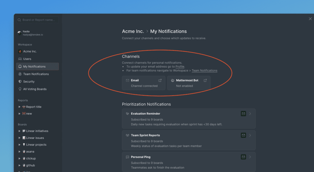Подключить каналы уведомлений