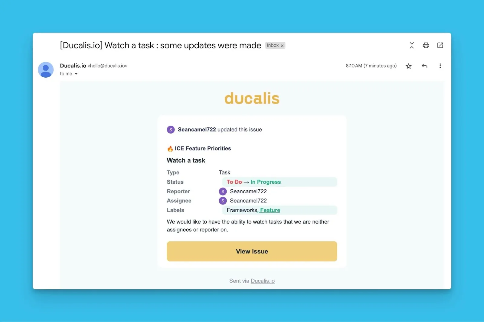 Пример email-уведомления наблюдателя задачи