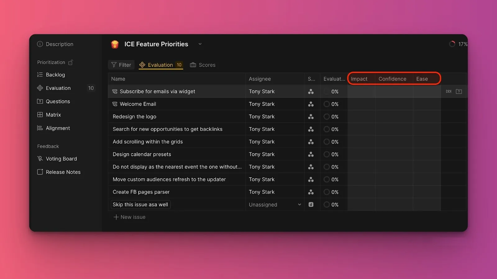 Таблица оценки с колонками критериев
