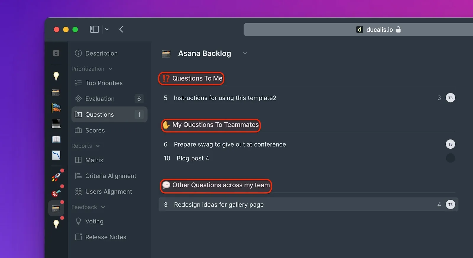 Вкладки страницы Вопросов