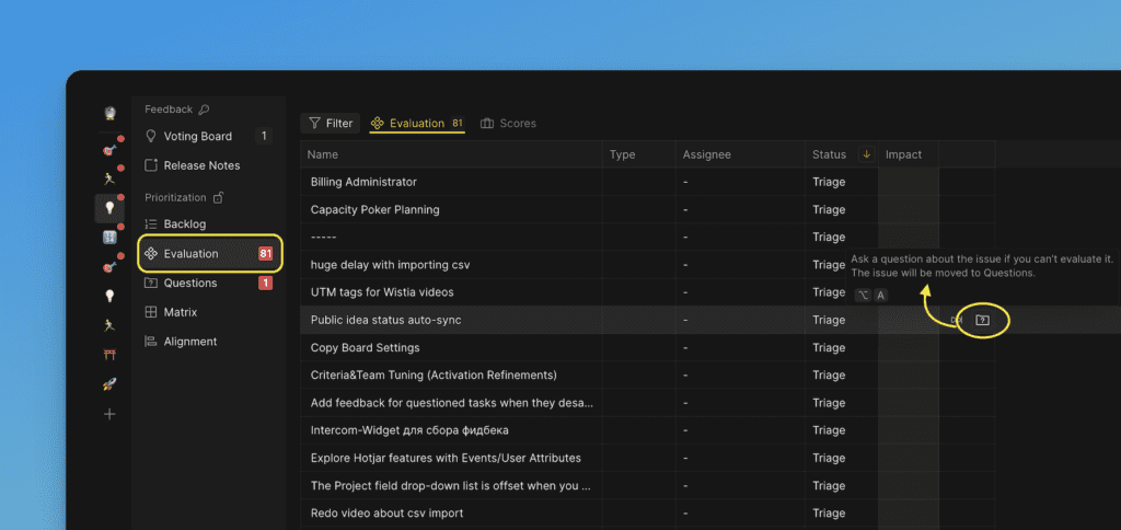 Иконка вопроса на карточке Задачи