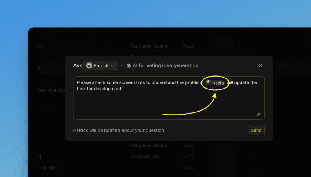 Упоминание человека в вопросе