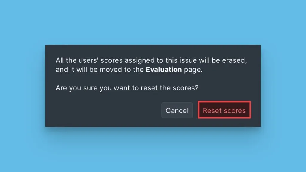 Диалог подтверждения сброса оценок