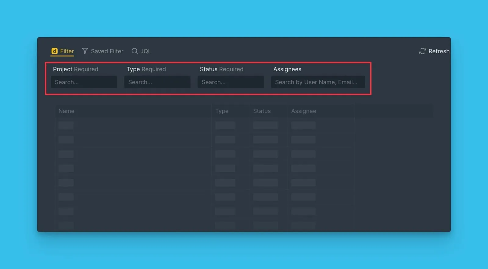 Интерфейс выбора параметров фильтра